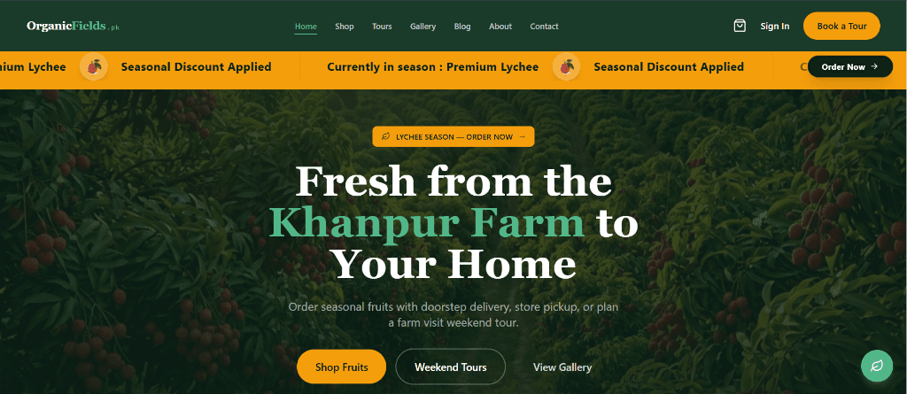 OrganicFields Web Application interface on desktop