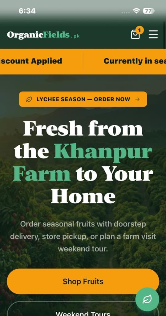 OrganicFields.pk farm-to-door delivery app interface